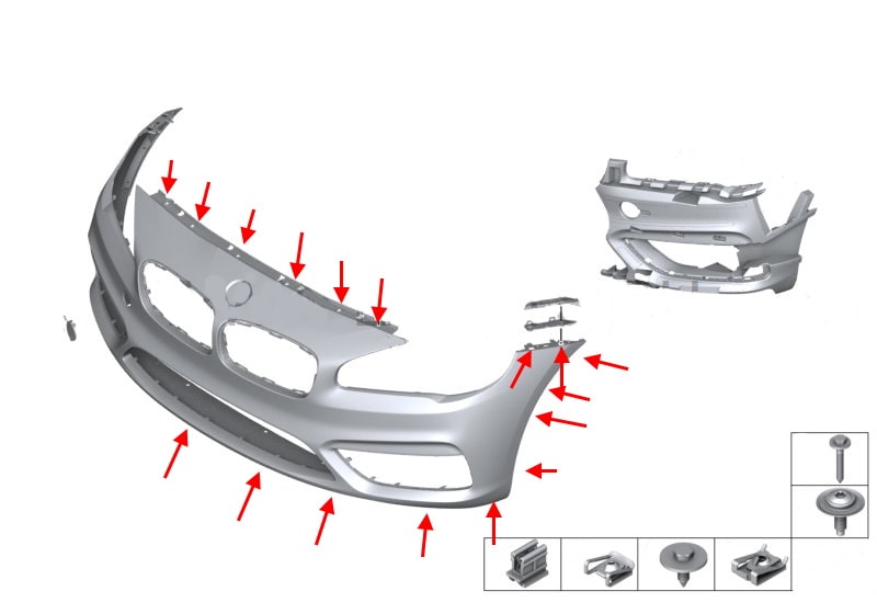 BMW 2-Series (F45, F46) Front Bumper Mounting Diagram