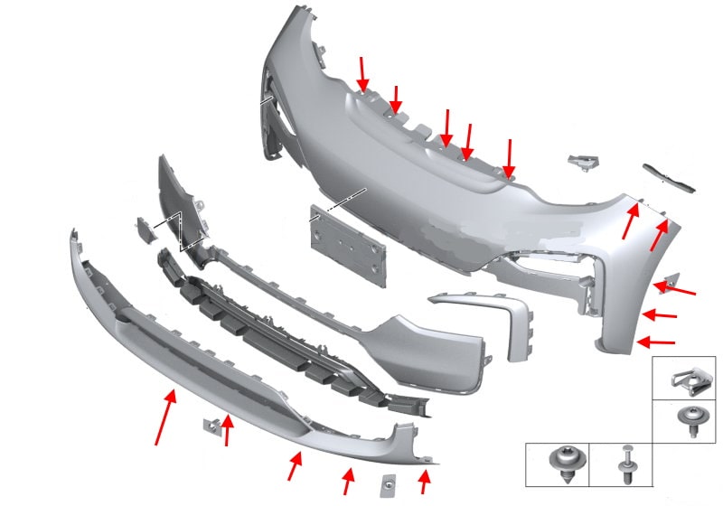 Diagrama de fijación del parachoques delantero del BMW i3