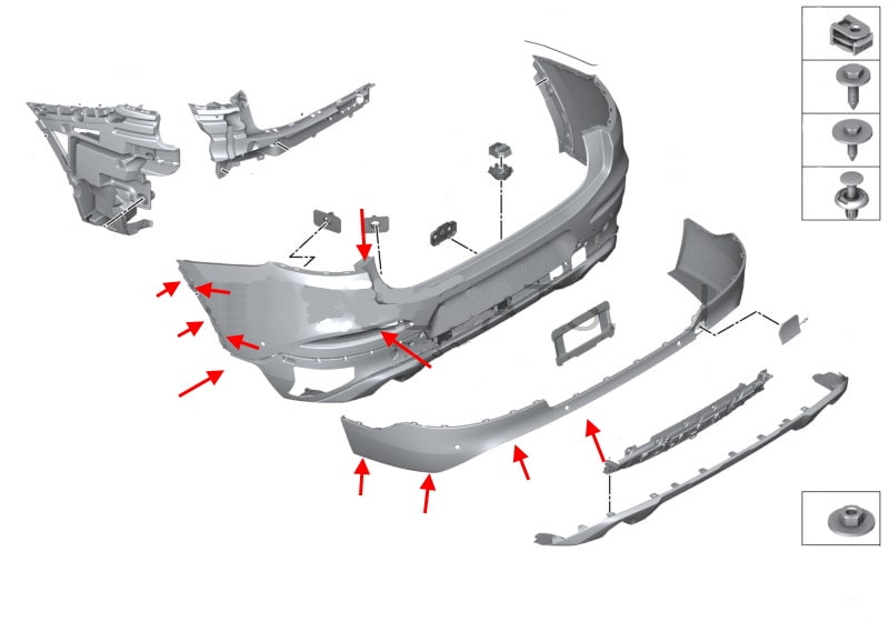 Montageplan für die hintere Stoßstange des BMW X4 G2