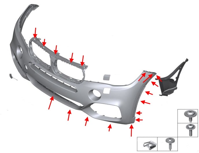 Schema di montaggio del paraurti anteriore BMW X5 F15