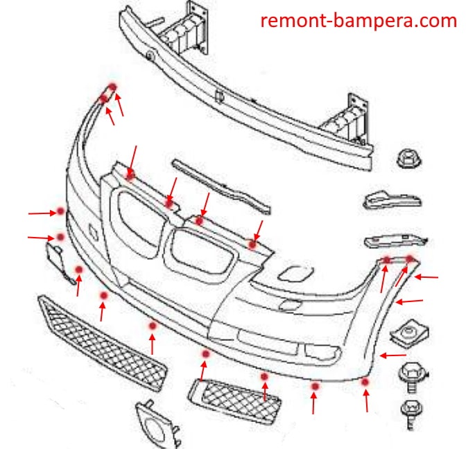 BMW 1-Series (E81, E82, E87, E88) (2004-2014) Front Bumper Mounting Diagram