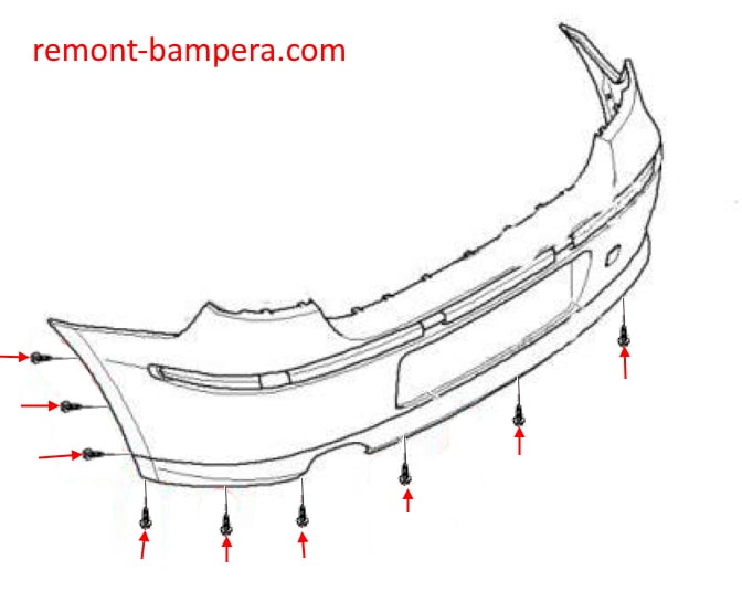 Schema di montaggio del paraurti anteriore BMW Serie 1 (E81, E82, E87, E88) (2004-2014)