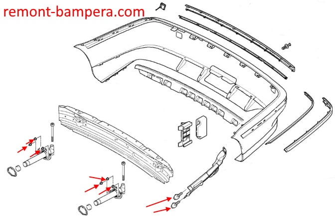 Схема крепления заднего бампера BMW 5-серии IV (E39) (1995-2004)