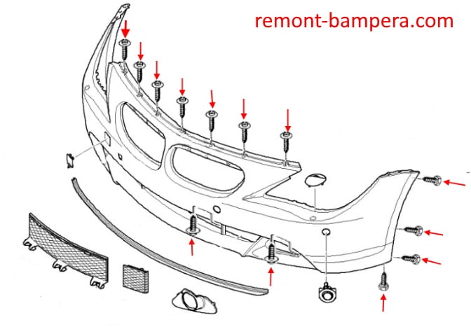 Схема крепления переднего бампера BMW 6-серии II (E63/E64) (2003-2010)