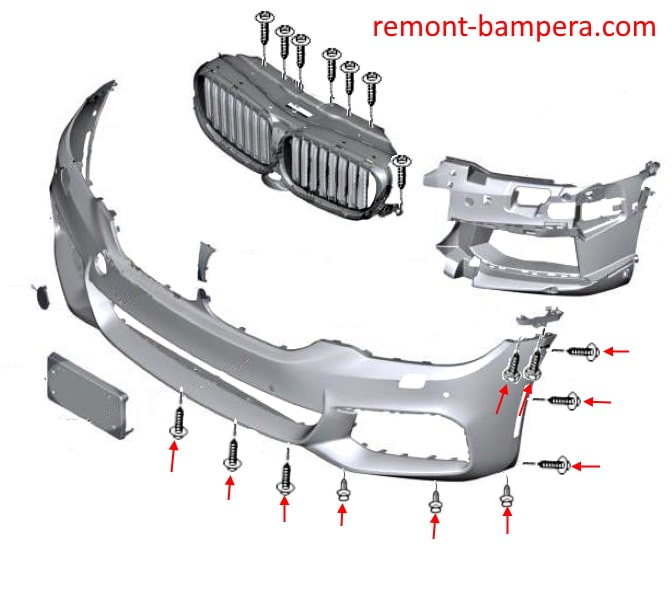 BMW 6-Series IV G32 (2017+) Front Bumper Mounting Diagram