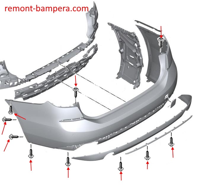 Diagrama de montaje del parachoques trasero del BMW 6-Series IV G32 (2017+)