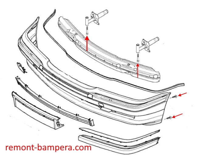 BMW 7er-Serie III E38 (1994–2001) Befestigungsdiagramm für vordere Stoßstange