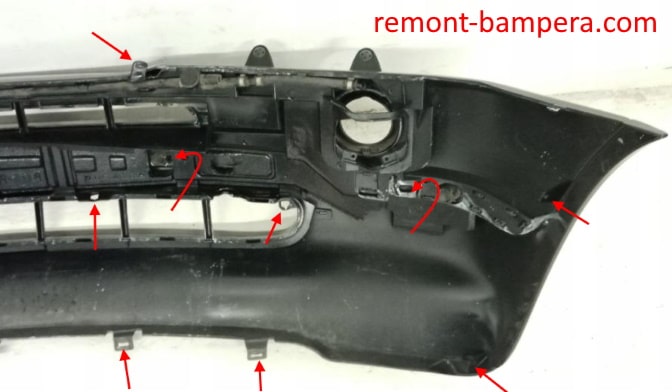 места крепления переднего бампера BMW X5 I (E53) (1999-2006)