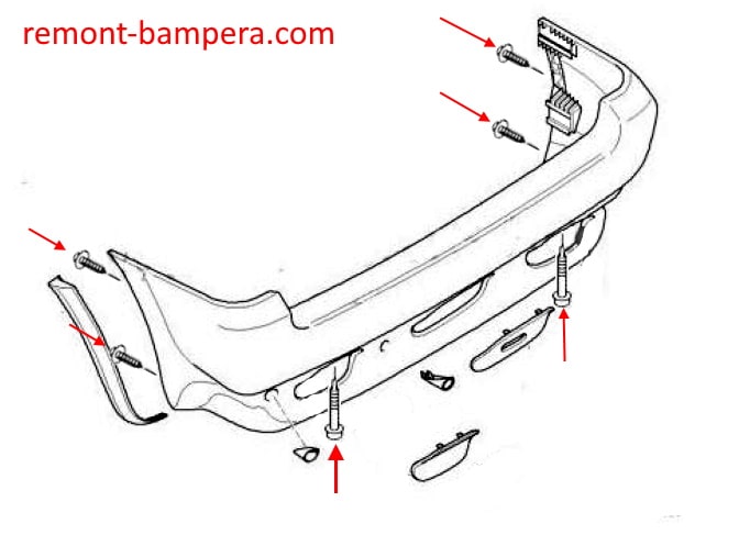 Схема крепления заднего бампера BMW X5 I (E53) (1999-2006)