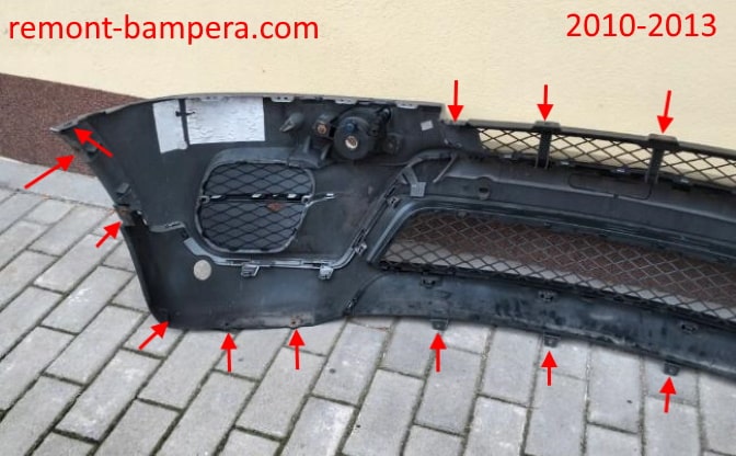 места крепления переднего бампера BMW X5 II (E70) (2010-2013)