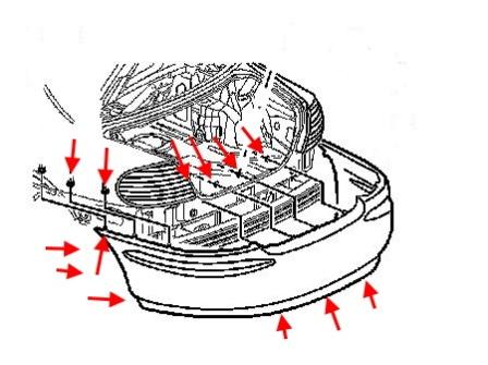Diagrama de montaje de parachoques trasero Buick LeSabre (2000-2005)