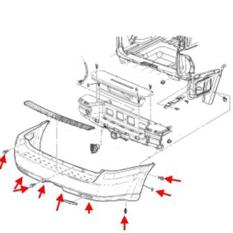 Diagrama de montaje del parachoques trasero del Buick Rainier