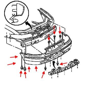 Schema der Befestigung eines vorderen Stoßfängers von Buick Regal (1997-2005)