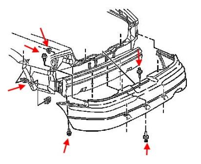 The scheme of fastening the rear bumper of the Buick Regal (1997-2005)