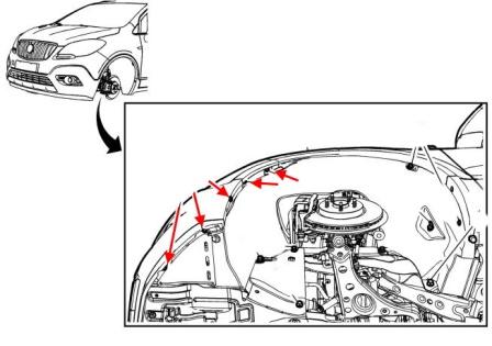 Схема крепления переднего бампера Buick Encore