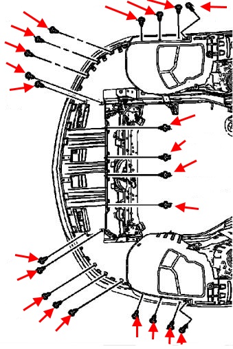 diagrama de fijación del parachoques delantero Buick LaCrosse (2009-2016)