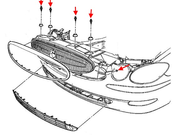 schéma de la fixation de la calandre de radiateur Buick LaCrosse (2004-2008)