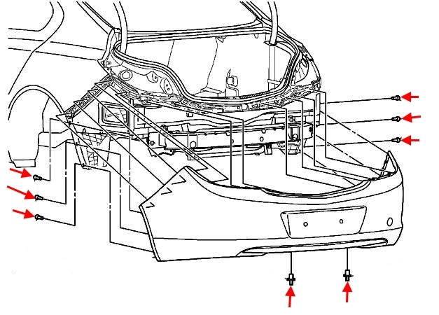 Schéma de montage du pare-chocs arrière Buick Regal (2011-2017)