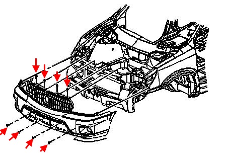 схема крепления переднего бампера Buick Rendezvous (Pontiac Aztek)