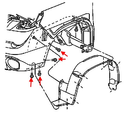 schéma de fixation du pare-chocs avant Buick Rendezvous (Pontiac Aztek)