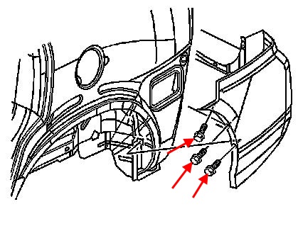 Schéma de fixation du pare-chocs arrière Buick Rendezvous (Pontiac Aztek)