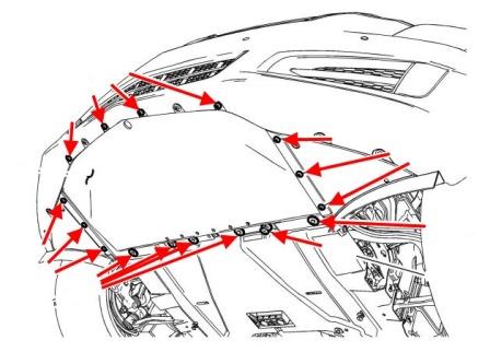 Diagrama de montaje del parachoques delantero del Cadillac ATS