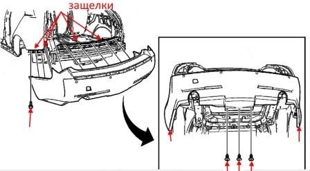 rear bumper mounting scheme Cadillac CTS (2008-2014)