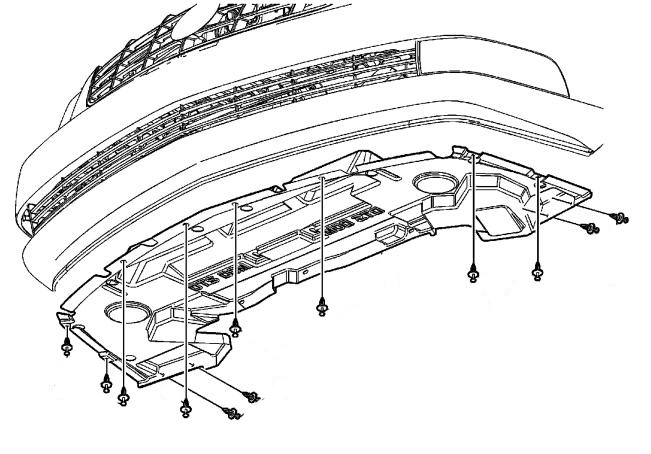diagrama de fijación del parachoques delantero Cadillac DTS