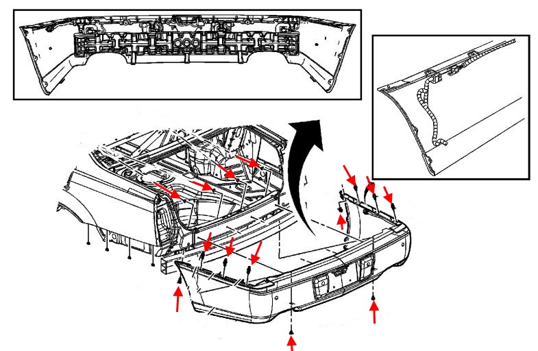 Diagrama de montaje del parachoques trasero del Cadillac DTS