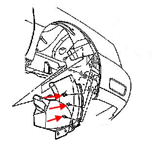 схема крепления переднего бампера Cadillac Deville (2000-2005)