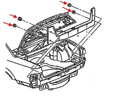 схема крепления заднего бампера Cadillac Deville (2000-2005)
