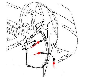 Esquema de montaje del parachoques trasero de Cadillac Deville (2000-2005)