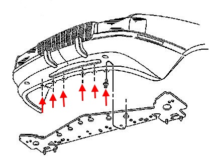 Diagrama de montaje del parachoques delantero del Cadillac Eldorado (1992-2002)