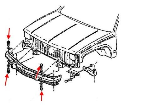 Schéma de montage du pare-chocs avant Cadillac Escalade GMT400 (1998-2001)