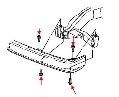 Cadillac Escalade GMT400 diagrama de montaje del parachoques delantero (1998-2001)