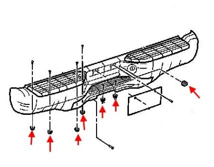 Cadillac Escalade GMT400 (1998-2001) diagrama de montaje del parachoques trasero