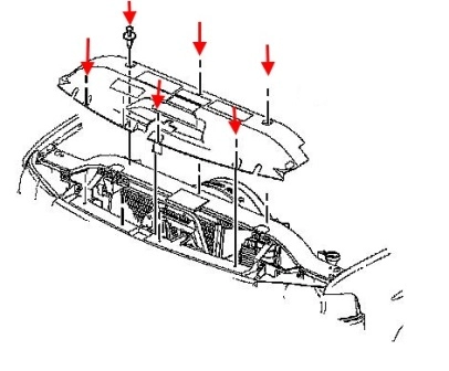 Schéma de montage du pare-chocs avant Cadillac Escalade GMT800 (2002-2006)