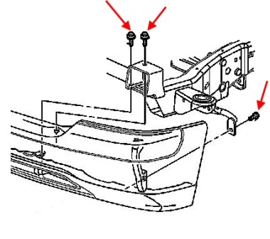 Esquema de montaje del parachoques delantero Cadillac Escalade GMT800 (2002-2006)