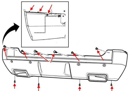 Schéma de montage du pare-chocs arrière Cadillac Escalade GMT900 (2007-2013)
