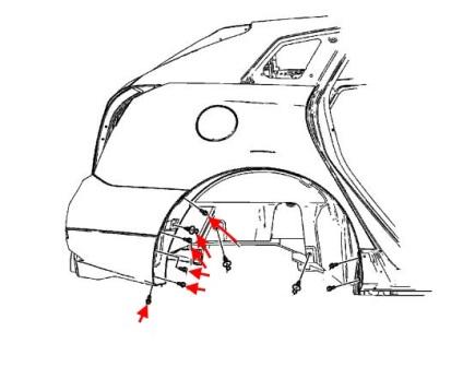 Schéma de montage de la doublure de passage de roue arrière Cadillac SRX (2009-2016)