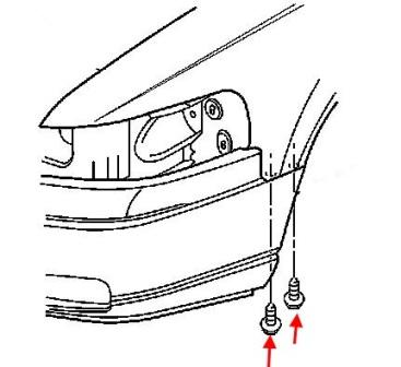Diagrama de montaje del parachoques delantero del Cadillac Seville