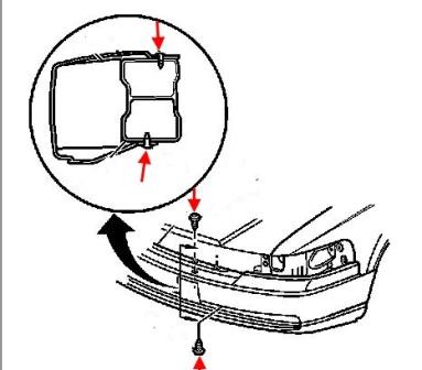 Diagrama de montaje del parachoques delantero del Cadillac Seville