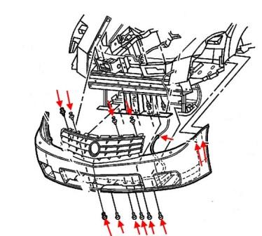 Diagrama de montaje del parachoques delantero Cadillac XLR