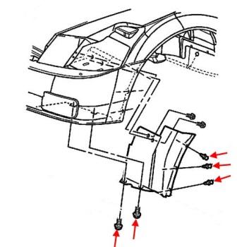 схема крепления переднего подкрылка Cadillac XLR