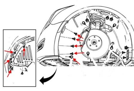 схема крепления переднего подкрылка Cadillac XTS