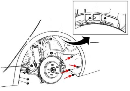 Diagrama de montaje del revestimiento del arco de la rueda trasera del Cadillac XTS