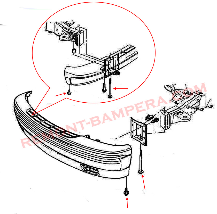 Chevrolet Express 1 – Montagediagramm für die vordere Stoßstange
