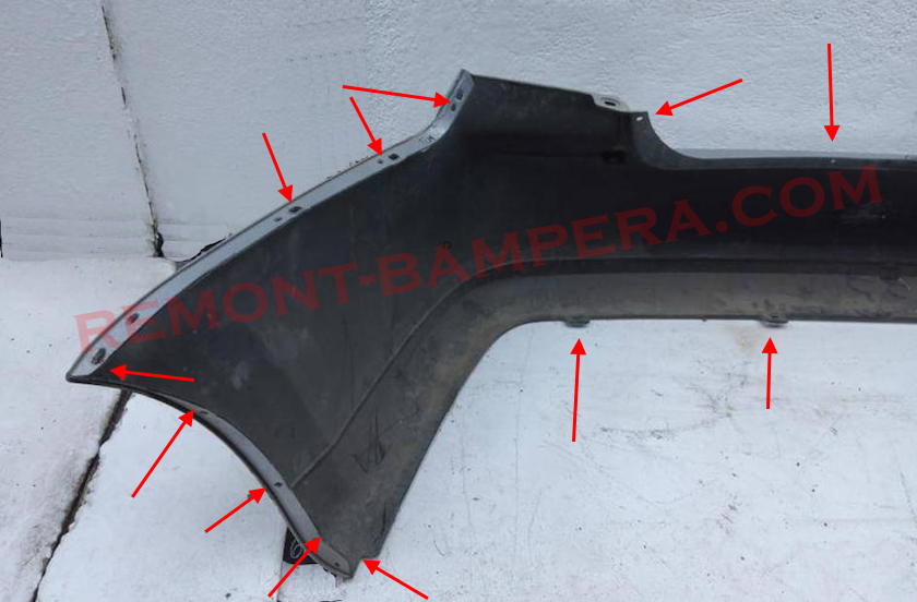 Ubicaciones de montaje del parachoques trasero Chevrolet Lacetti 1