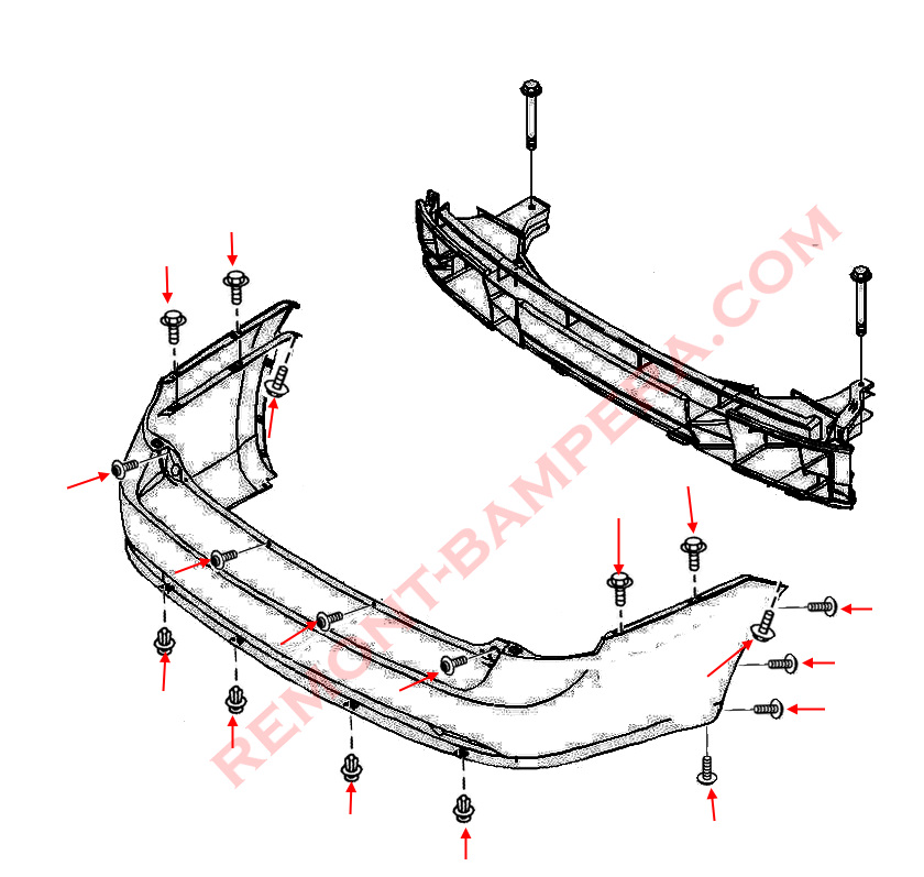Diagrama de montaje del parachoques trasero del Chevrolet Lacetti 1