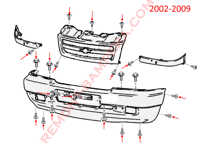 Схема крепления переднего бампера Chevrolet Niva 2002-2009